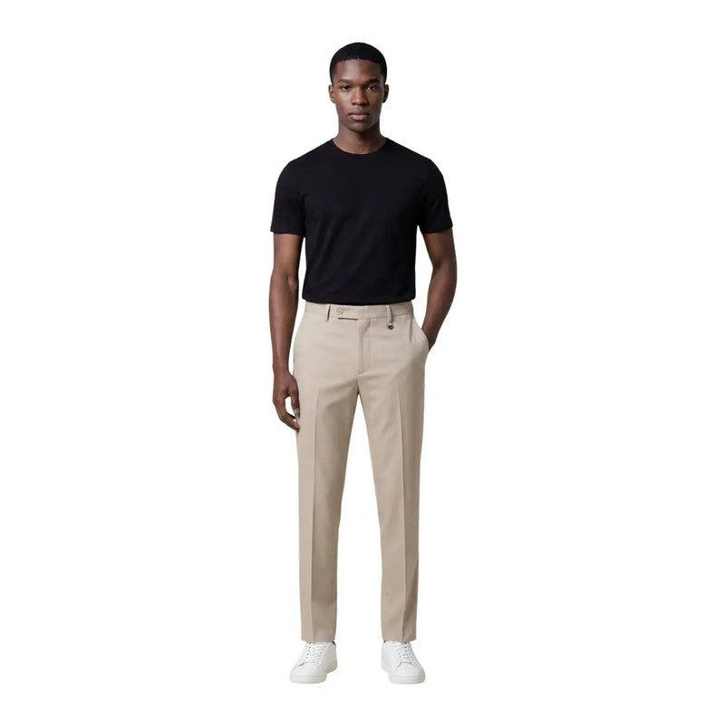 Beige tailored fit chino trousers with subtle pleats for men by Antony Morato in cotton material