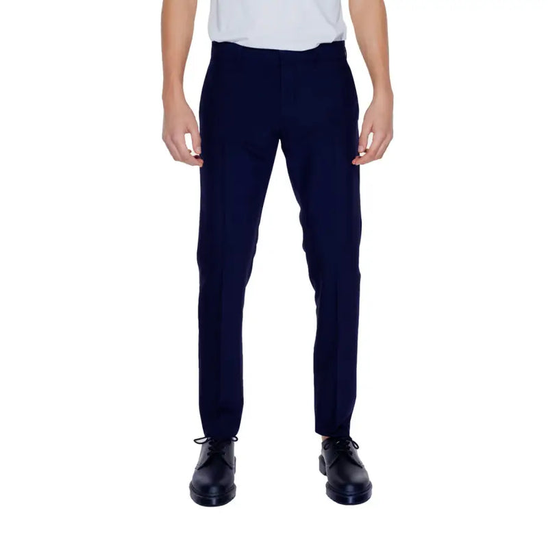 Navy blue Antony Morato men trousers with tailored fit, sleek straight-leg cut, and subtle creases for formal wear