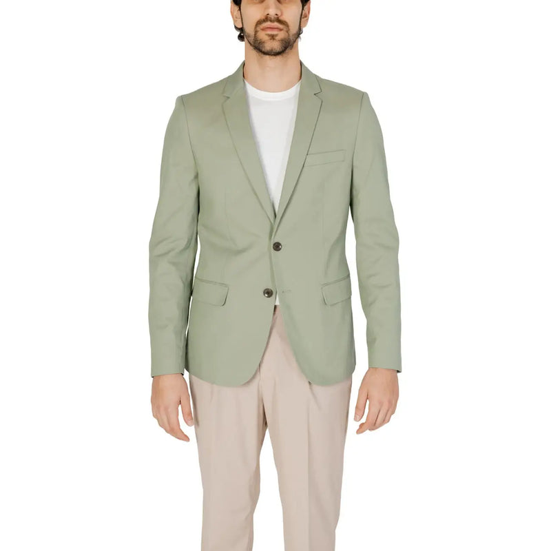 Antony Morato men white cotton modal blazer in light sage green with tailored fit and two front buttons