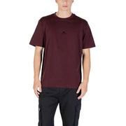 Men’s burgundy short-sleeve t-shirt with black cargo pants displayed in Antony Morato Men White Round Neck Cotton T Shirt