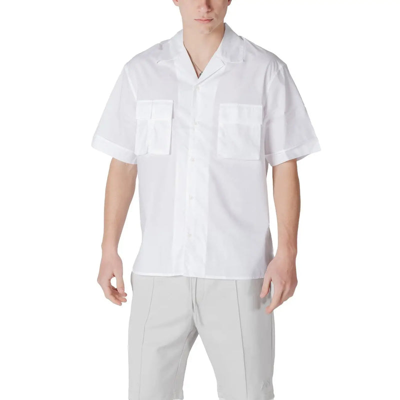 Antony Morato men shirt in white short-sleeved cotton with button-up front and two chest pockets