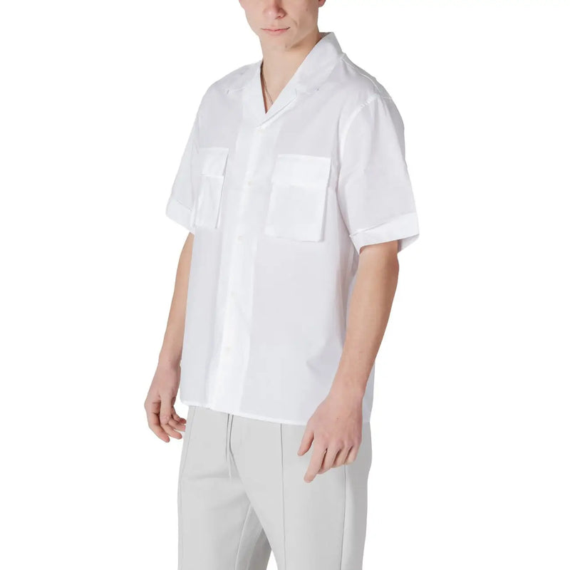 Antony Morato men shirt white short-sleeved button-up with two chest pockets and minimalist design