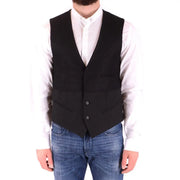 Antony Morato men wool blend black v neck tailored waistcoat with three buttons and flap pockets