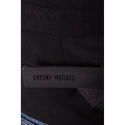 Black fabric hat with minimalist antony morato label paired with wool blend black v neck gilet for men