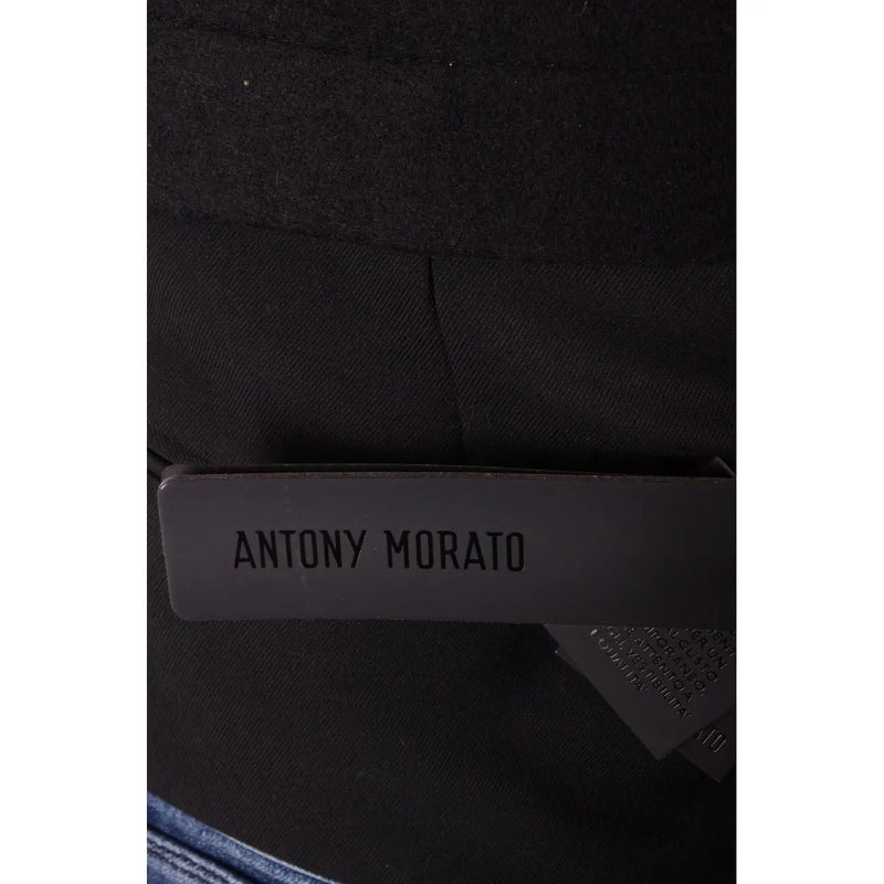 Black fabric hat with minimalist antony morato label paired with wool blend black v neck gilet for men