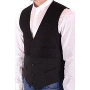 Antony Morato men wool blend black v neck gilet with two front buttons and a classic sleeveless design