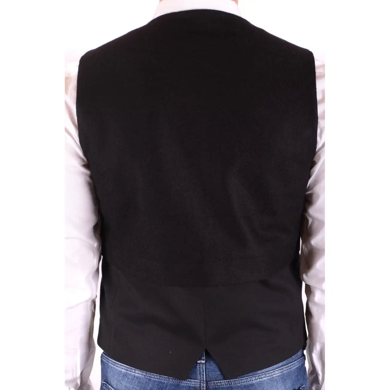 Antony Morato men wool blend black v neck gilet with classic tailored fit and subtle seam detailing