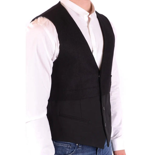 Antony morato men wool blend black v neck gilet featuring classic v neck and two front pockets