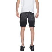 Antony Morato men’s black cotton denim shorts with rolled cuffs and classic five-pocket design
