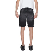 Antony Morato men’s black cotton denim shorts with faded wash and rolled cuffs front view