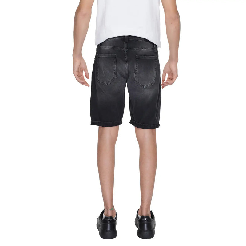 Antony Morato men’s black cotton denim shorts with faded wash and rolled cuffs front view
