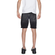 Antony Morato men’s black cotton denim shorts with rolled cuffs and classic five-pocket design