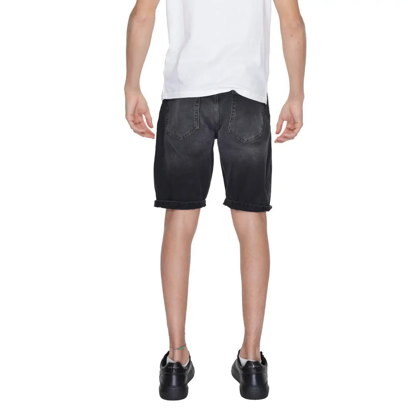 Antony Morato men’s black cotton denim shorts with rolled cuffs and classic five-pocket design