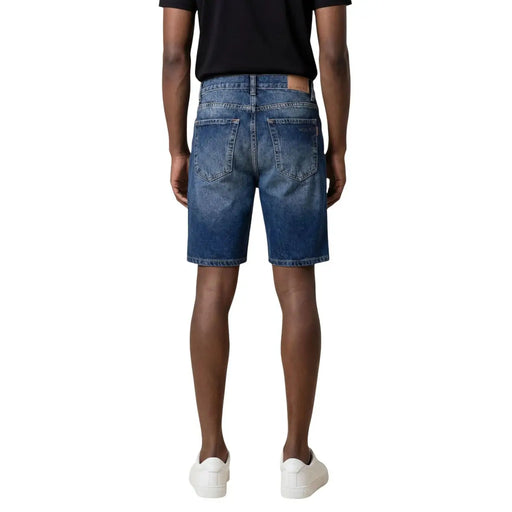Antony Morato shorts for men in blue denim with faded wash and classic back pockets back view
