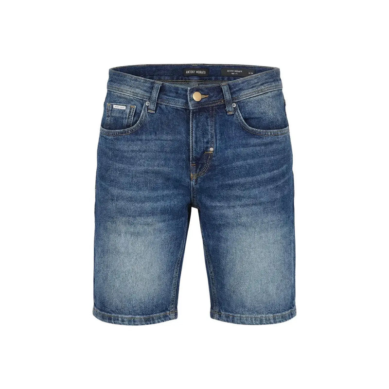 Antony Morato Herrenshorts aus verwaschenem, blauem Denim mit klassischem Fünf-Taschen-Design, Vorderansicht