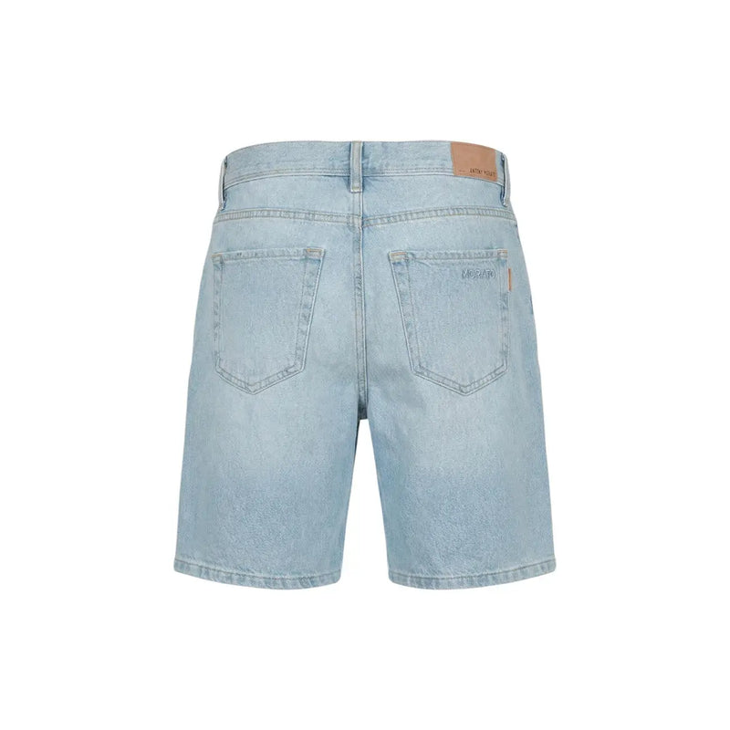 Antony Morato shorts for men in light wash denim with classic back pockets and brown leather brand tag back view