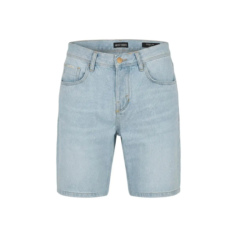 Antony Morato shorts for men in light-wash denim with five-pocket design and branded waistband label, front view
