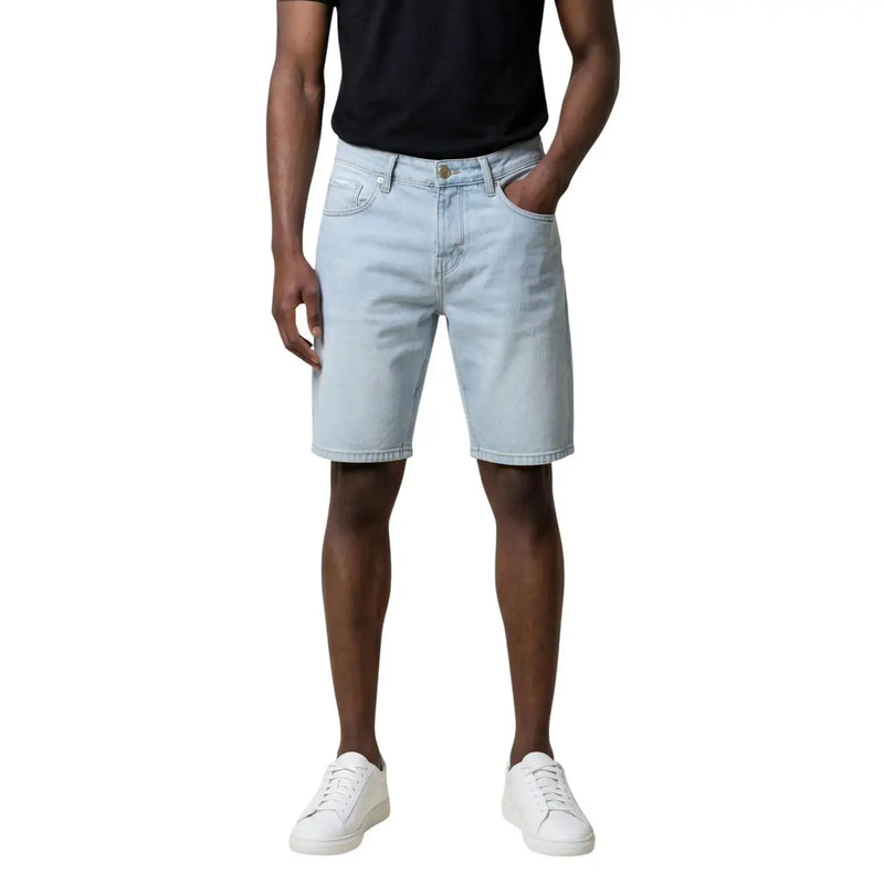 Antony Morato shorts for men in light-wash denim with five-pocket design and button closure front view