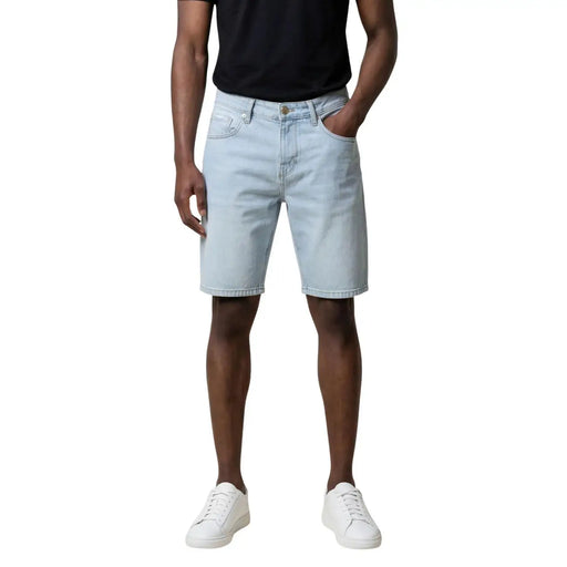 Antony Morato shorts for men in light-wash denim with five-pocket design and button closure front view