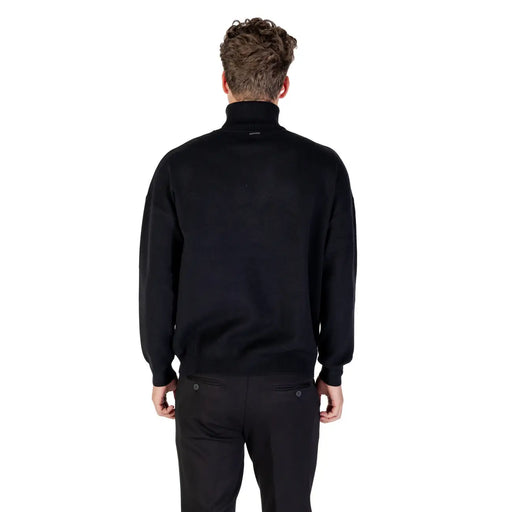 Antony Morato turtleneck sweater for men in black with smooth fitted silhouette and ribbed cuffs, front view