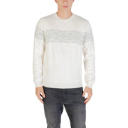 White lace panel sweater with a modern design and soft material.