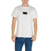 Men’s white cotton crew-neck t-shirt with black rectangular graphic from Antony Morato