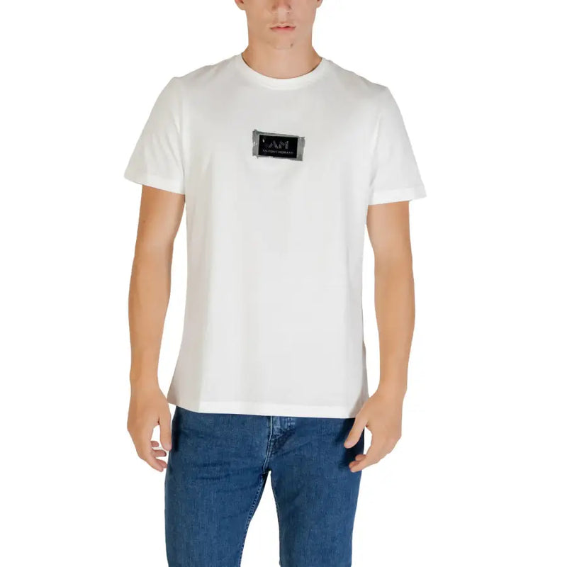 Men’s white cotton crew-neck t-shirt with black rectangular graphic from Antony Morato