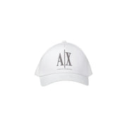 White Armani Exchange baseball cap in premium cotton featuring gray embroidered A|X logo and brand name