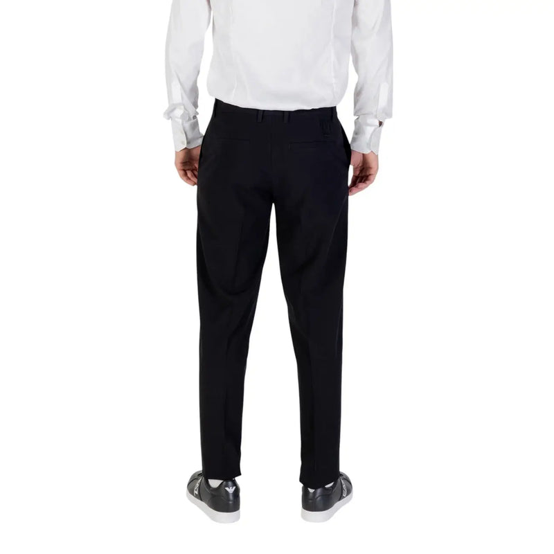Armani Exchange black fall winter tailored trousers with sleek straight-leg cut zip and button pockets