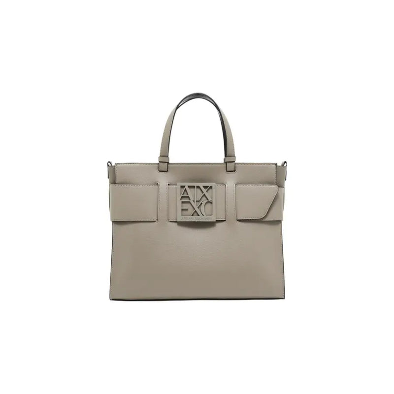Armani Exchange taupe leather tote with metallic logo plaque