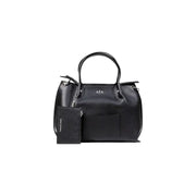 Armani Exchange black textured leather handbag with top handles and matching card holder for stylish organization