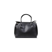 Armani Exchange black pebbled leather tote bag with rounded top handles silver toned hardware and inner pouch