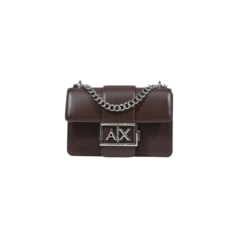 Armani Exchange brown leather crossbody bag with silver chain strap and AX logo clasp