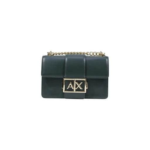 Armani Exchange dark green leather crossbody bag with gold chain strap