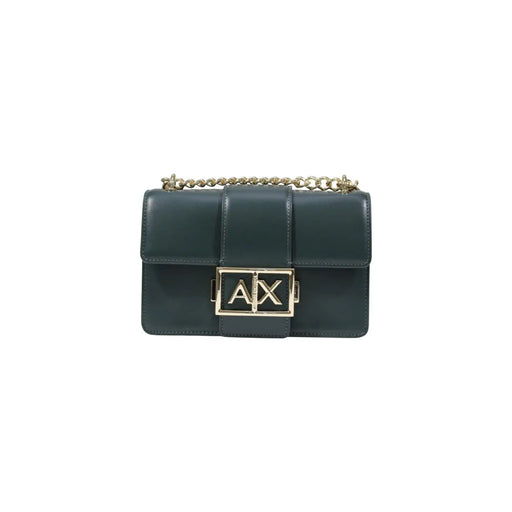 Armani Exchange dark green leather crossbody bag with gold chain strap
