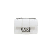White glossy Armani Exchange crossbody bag with silver chain strap