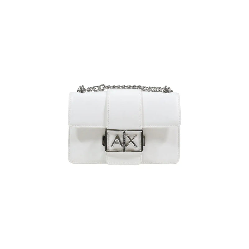 White glossy Armani Exchange crossbody bag with silver chain strap