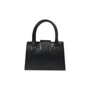 Armani Exchange black leather mini handbag with structured rectangular shape top handle and shoulder strap