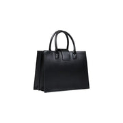 Armani Exchange black leather tote bag with structured design top handles and detachable shoulder strap