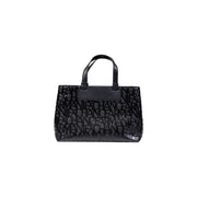 Armani Exchange black handbag tote bag with embossed logo pattern and textured leather handles with shoulder strap
