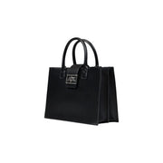 Armani Exchange black leather tote bag with structured design silver-tone logo clasp and shoulder strap
