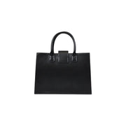 Armani Exchange black leather tote handbag with rounded top handles flap closure and detachable shoulder strap