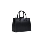 Armani Exchange black leather tote bag with structured design top handles and detachable shoulder strap