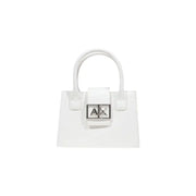 White Armani Exchange leather mini handbag with silver ax logo clasp