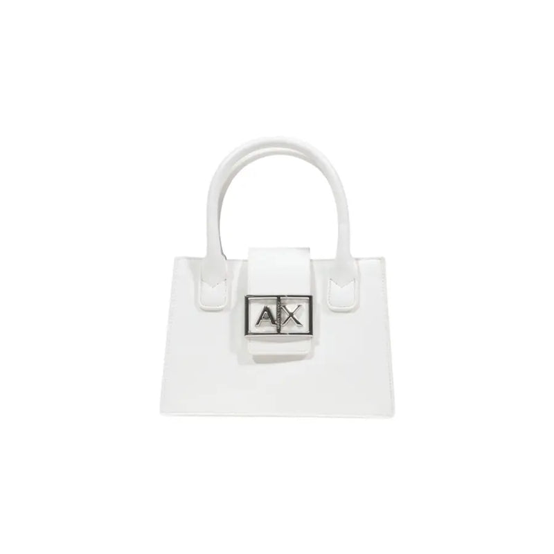 White Armani Exchange leather mini handbag with silver ax logo clasp