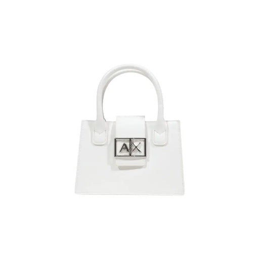 White Armani Exchange leather mini handbag with silver ax logo clasp