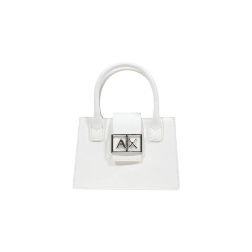 White Armani Exchange leather mini handbag with silver ax logo clasp