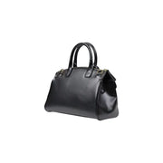 Armani Exchange black leather satchel handbag with gold-tone hardware and structured rounded handles and shoulder strap