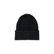 Armani Exchange black knit beanie with folded cuff made of soft knit material for stylish cold weather wear