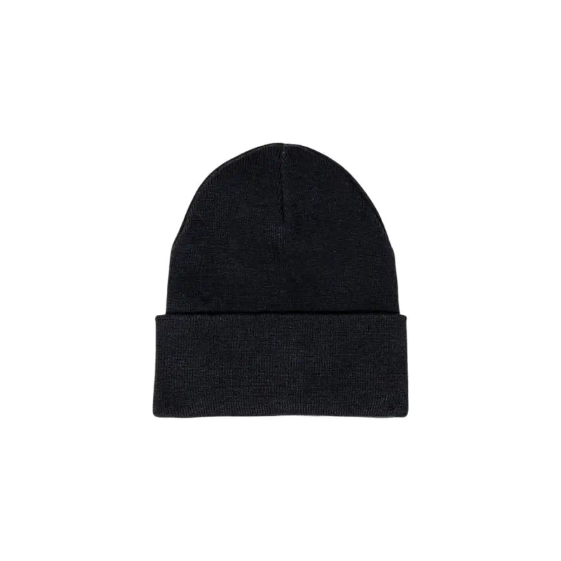 Armani Exchange black knit beanie with folded cuff made of soft knit material for stylish cold weather wear